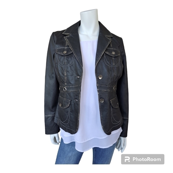 Fabric life faded leather women's jacket coat black leather women's Size M - Picture 2 of 12